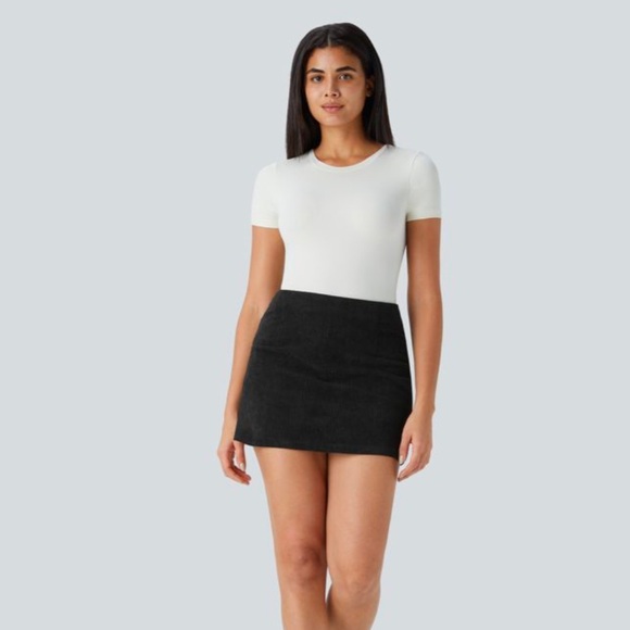 High Waisted Invisible Zipper 2-in-1 A Line Mini Corduroy Casual Skirt - Picture 6 of 9